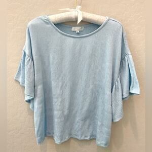 TEN SIXTY SHERMAN | Light Blue Textured Flutter Sleeve Top | Size Large